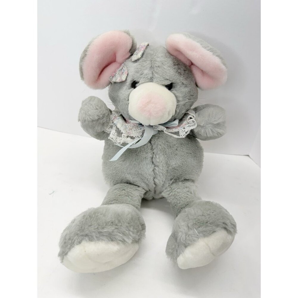 Vintage Commonwealth Gray Pink Mouse Plush Stuffed Animal Toy 1991 17"